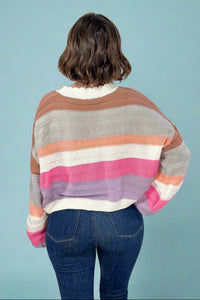 Striped Balloon Sleeve Cardigan - Rainbow