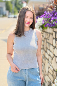 Washed Ribbed Tank Top - Sleet