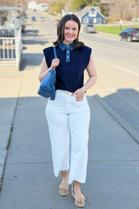 Denim Collar Top - Navy