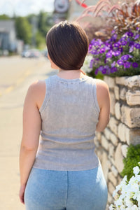 Washed Ribbed Tank Top - Sleet