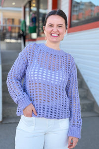 Open Stitch Long Sleeve Sweater - Taro