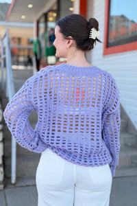 Open Stitch Long Sleeve Sweater - Taro