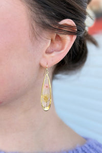 Pressed Pink Flower Teardrop Earrings