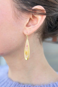 Pressed Pink Flower Teardrop Earrings