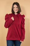 Puff Sleeve Casual Hoodie - Wine