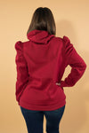 Puff Sleeve Casual Hoodie - Wine