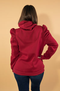 Puff Sleeve Casual Hoodie - Wine