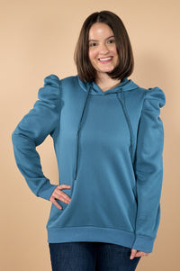 Puff Sleeve Casual Hoodie - Peacock