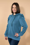 Puff Sleeve Casual Hoodie - Peacock
