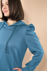 Puff Sleeve Casual Hoodie - Peacock