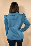Puff Sleeve Casual Hoodie - Peacock
