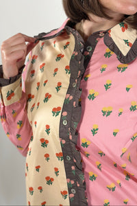 Floral Color Block Button-Up Top