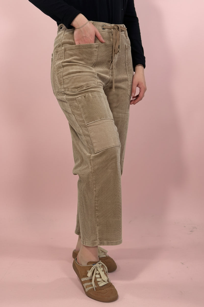 Washed Stretch Corduroy Pants - Khaki