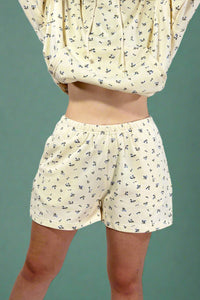 Floral French Terry Shorts - Cream