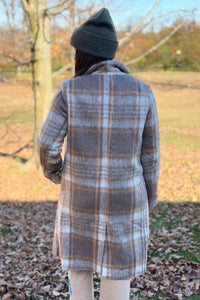 Plaid Brushed Long Coat - Macchiato