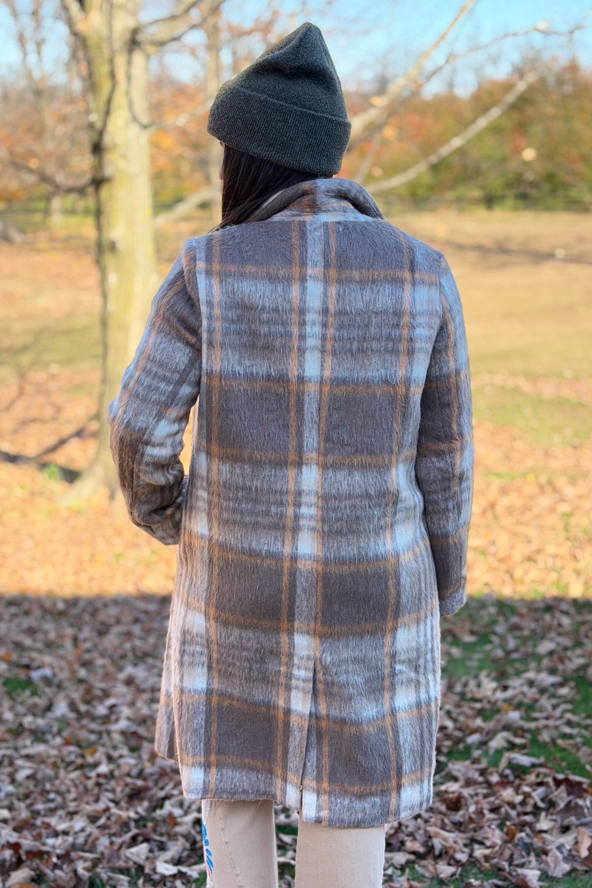 Plaid Brushed Long Coat - Macchiato