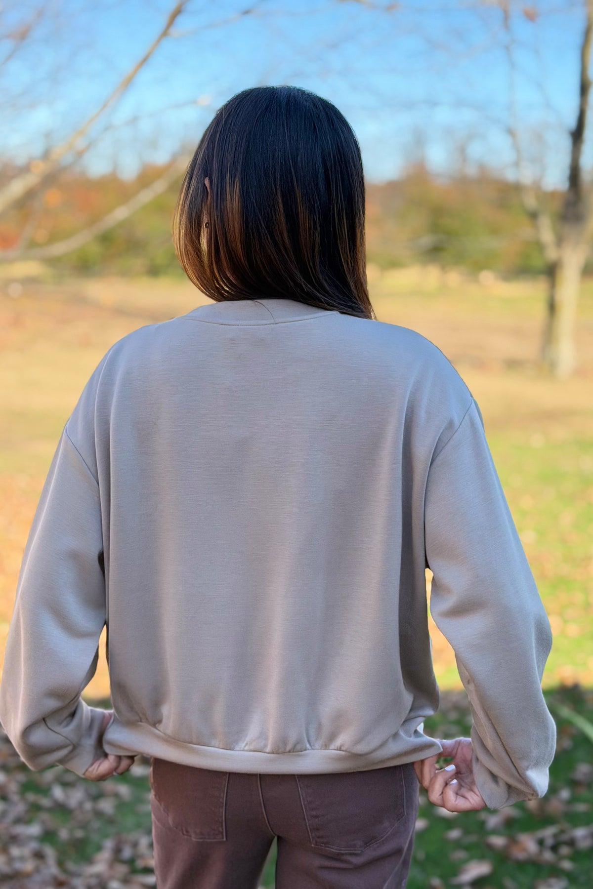 Tonal Floral Embroidered Sweatshirt - Taupe