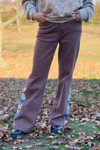 Embroidered Flare Pants - Ash