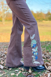 Embroidered Flare Pants - Ash