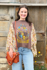 Graphic Boho Top Wildflowers - Brown