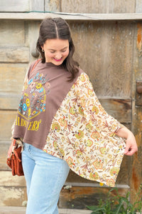 Graphic Boho Top Wildflowers - Brown