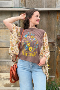 Graphic Boho Top Wildflowers - Brown