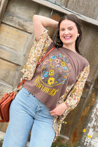 Graphic Boho Top Wildflowers - Brown
