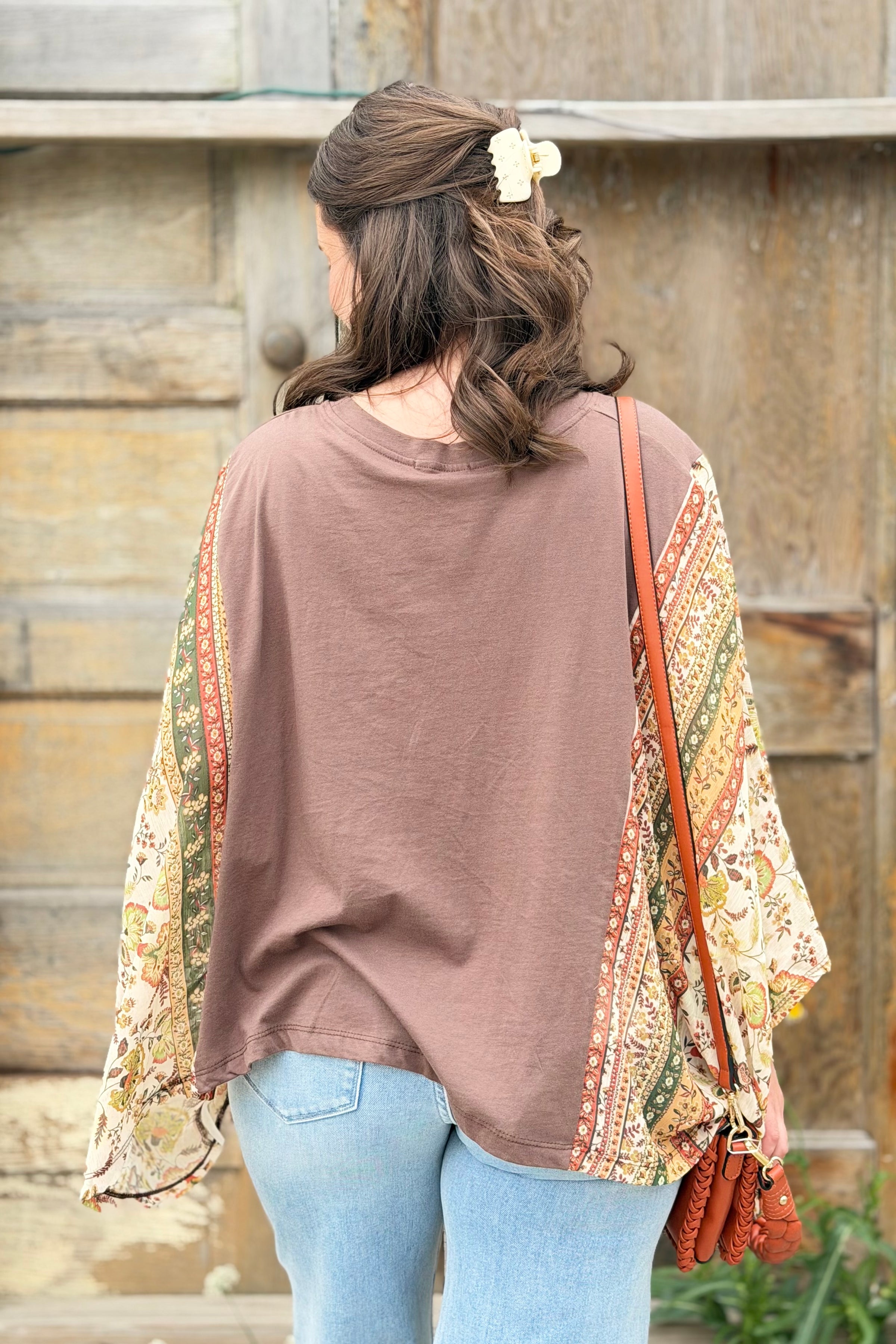 Graphic Boho Top Wildflowers - Brown