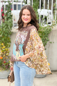 Graphic Boho Top World Tour - Brown