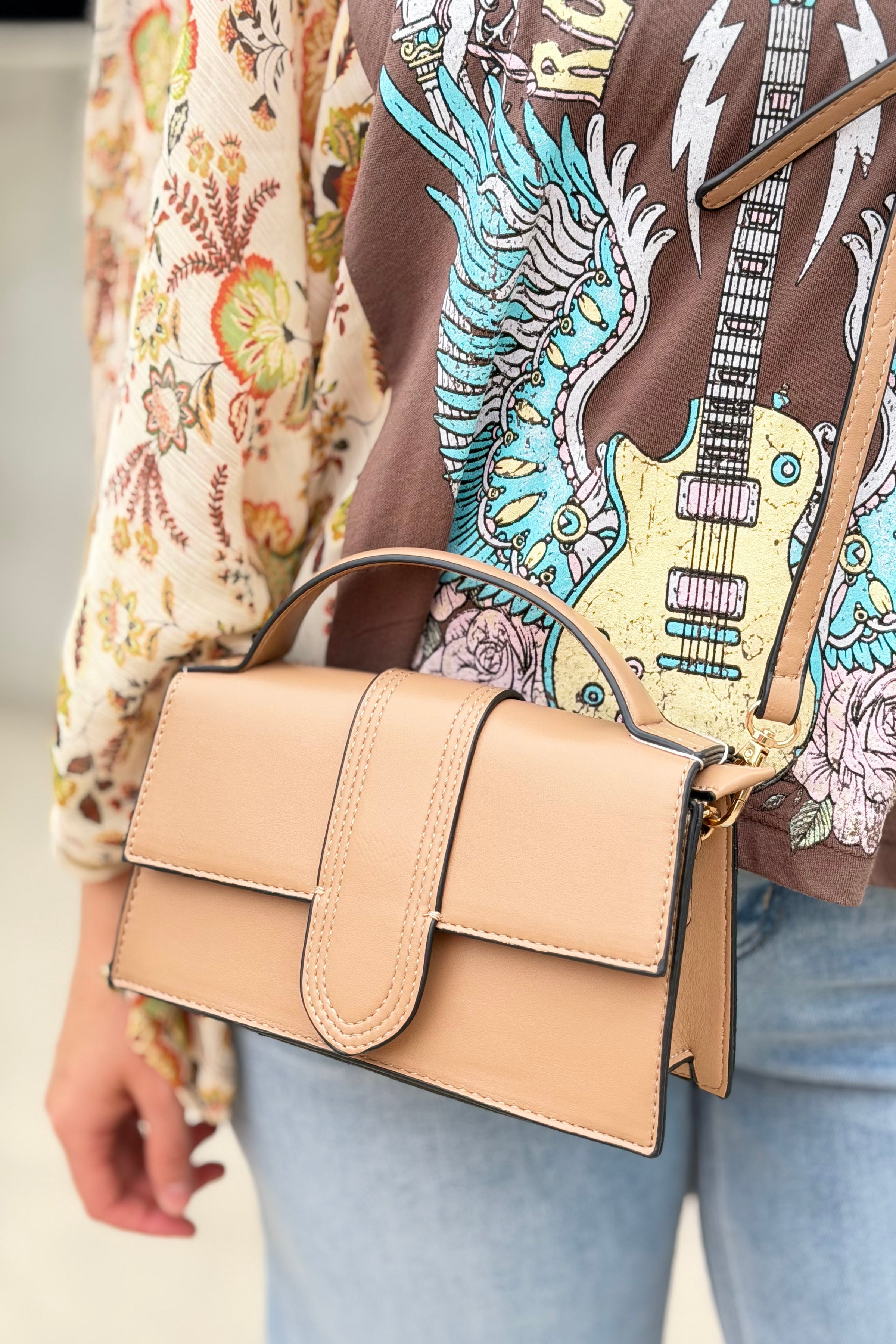 Capri Metallic Crossbody Strap Bag - Taupe