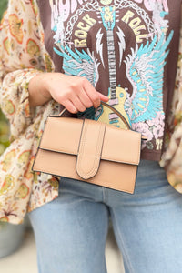 Capri Metallic Crossbody Strap Bag - Taupe