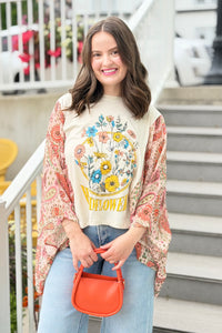 Graphic Boho Top Wildflowers - White