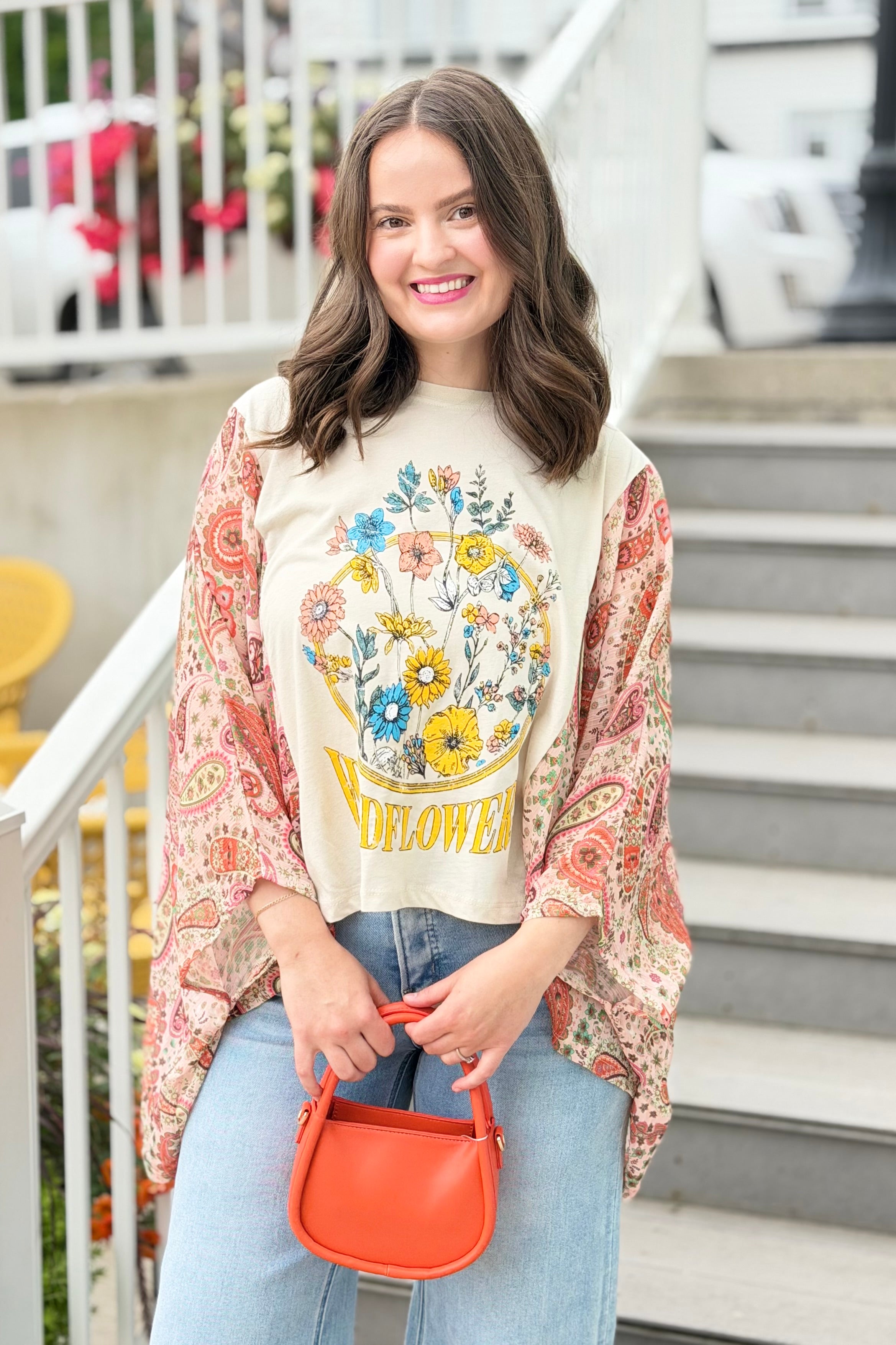 Graphic Boho Top Wildflowers - White