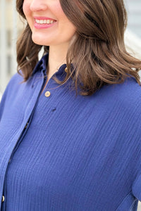 Essential Button Up Cotton Shirt - Indigo
