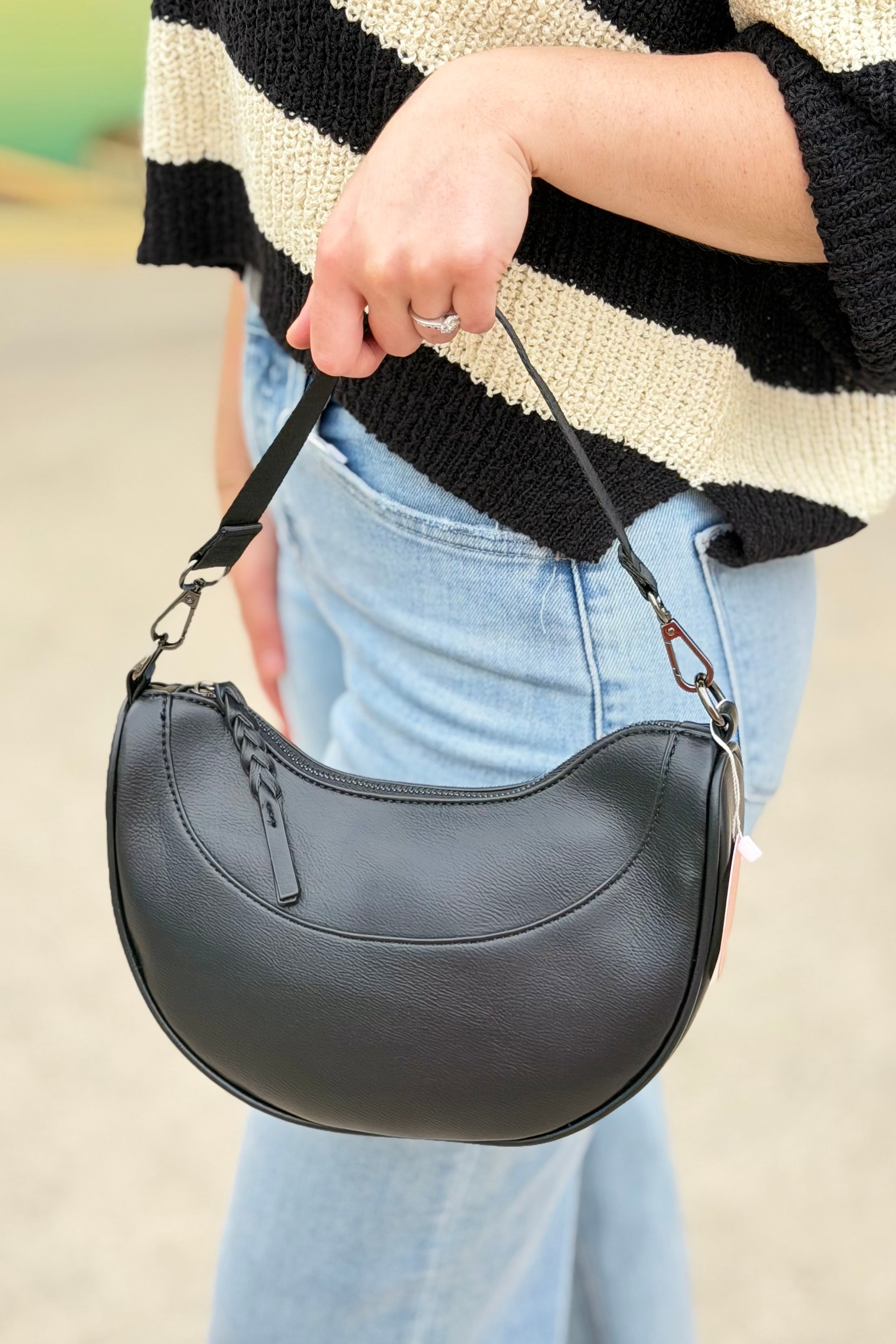 Monica Half-Moon Crossbody - Black