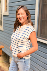 Striped Collared Sweater Vest - Navy