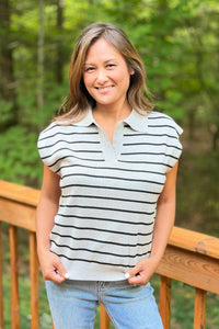 Striped Collared Sweater Vest - Grey