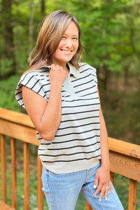 Striped Collared Sweater Vest - Grey