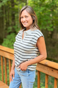 Striped Collared Sweater Vest - Grey