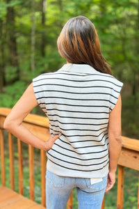 Striped Collared Sweater Vest - Grey