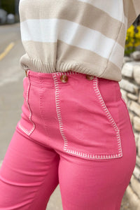 High Waist Wide Leg Stitching - Pink