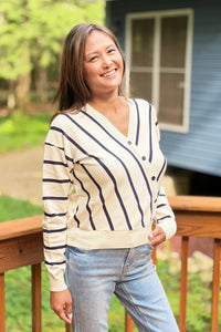 Elysia Knit Stripe Surplice Top - White