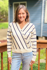 Elysia Knit Stripe Surplice Top - White