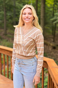 Elysia Knit Stripe Surplice Top - Beige