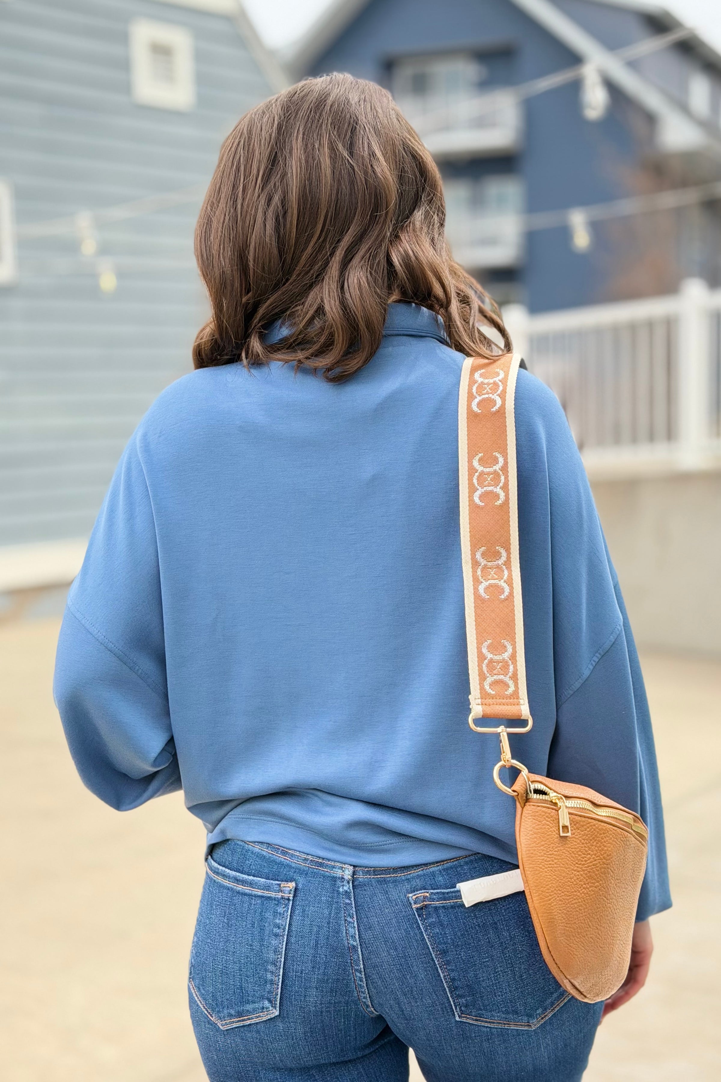 High Neck Zip-Up Jacket - Gray Blue