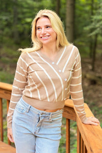 Elysia Knit Stripe Surplice Top - Beige