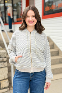 Striped Contrast Color Zip Hoodie