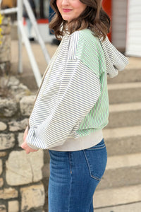 Striped Contrast Color Zip Hoodie