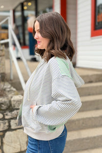 Striped Contrast Color Zip Hoodie