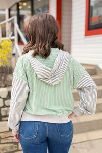Striped Contrast Color Zip Hoodie